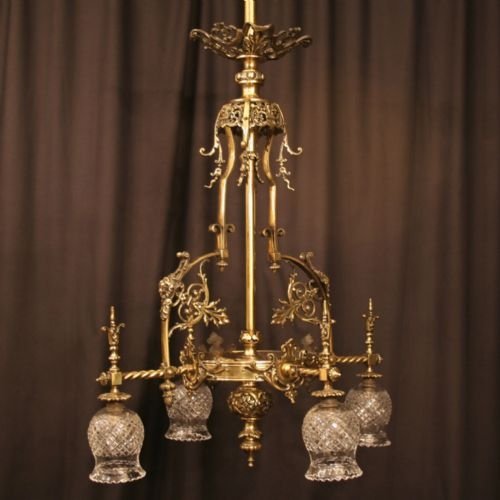 French 4 Light Cast Brass Gasolier