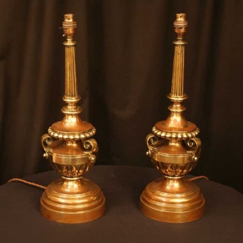 English Pair of Brass Table Lamps