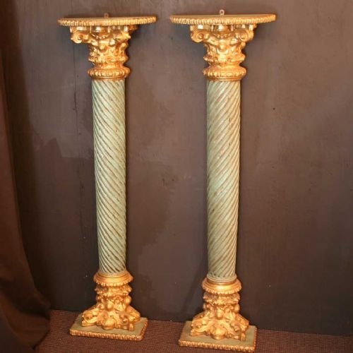 French Pair of Giltwood Wall Columns