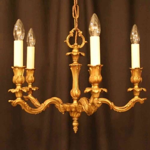 French Gilded Brass 5 Light Chandelier
