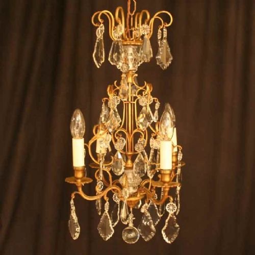French Gilded Brass 4 Branch Chandelier