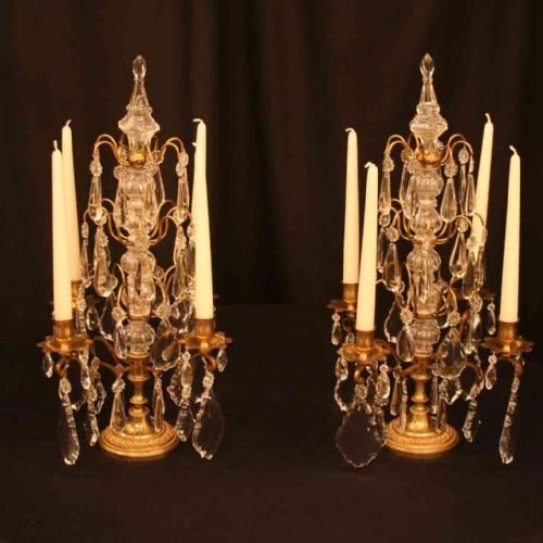 French Pair of Gilded Brass Candelabra