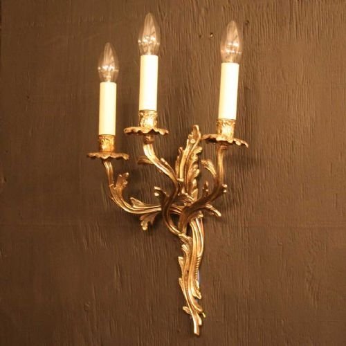 French Pair of Brass Wall Lights