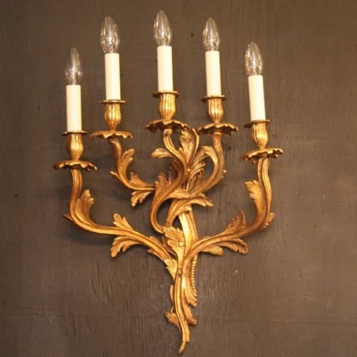 French Pair of 5 Arm Wall Lights