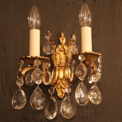 French Gilt and Cut Glass Wall Lights
