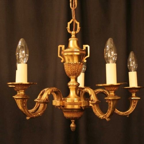 French Gilded Brass 5 Light Chandelier
