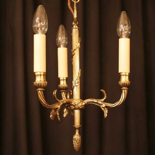 French Triple Light Brass Chandelier