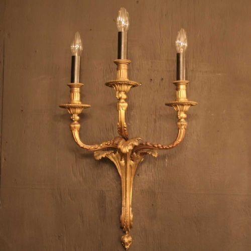 French Pair of Triple Light Wall Sconces