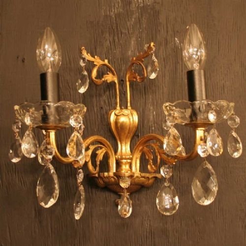 French Gilded Brass and Cut Glass Wall Lights