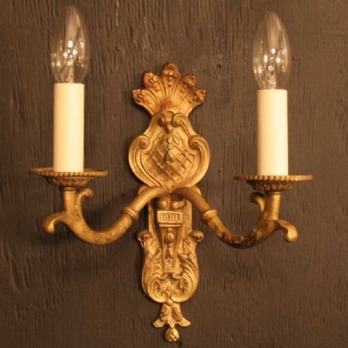 French Pair of Gilded Brass Wall Lights
