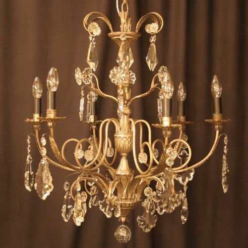 Italian Pewter 6 Light Chandelier with Cut Glass