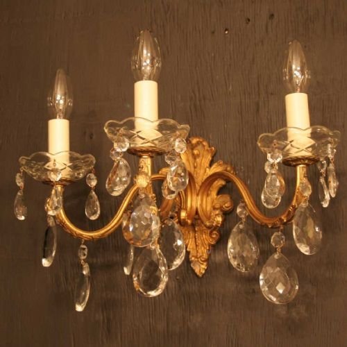 Italian Gilded Brass Triple Light Wall Sconces
