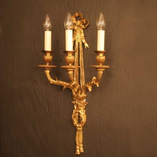 French Gilded Brass Triple Arm Wall Lights