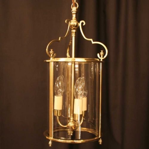 English Triple Light Brass Hall Lantern
