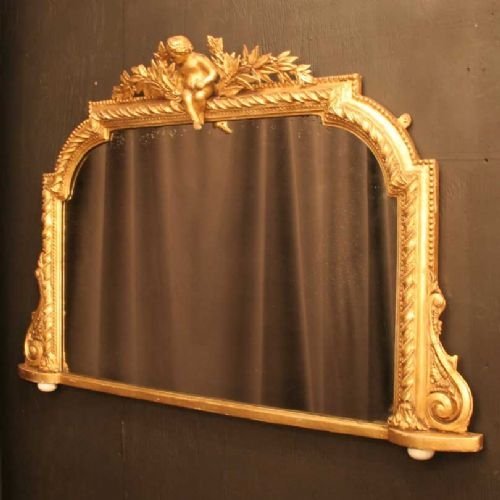 French Giltwood Cherub Overmantle Mirror