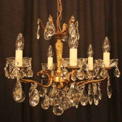 Italian Gilded 6 Light Chandelier with Cut Glass
