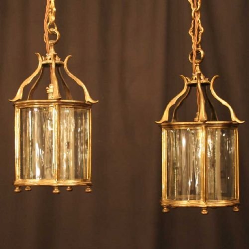 English Pair of Brass Hall Lanterns