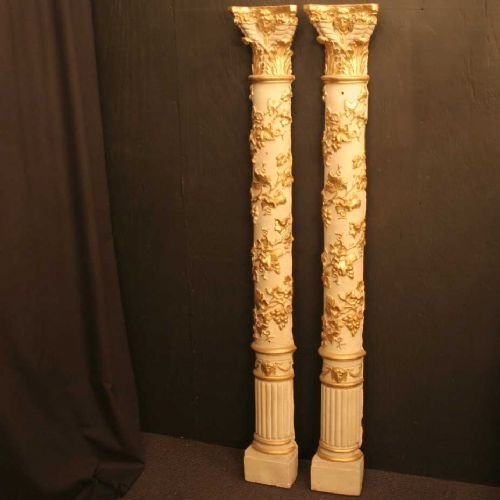 French Plaster Vine Decorated Posts