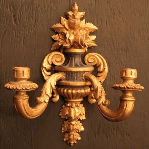 French Gilt Wooden Candle Wall Sconces