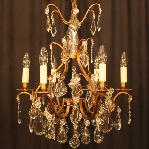French Gilded Birdcage 6 Light Chandelier