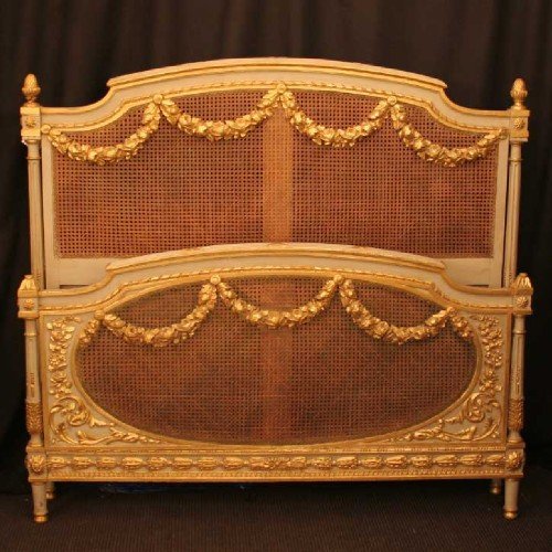 French Giltwood and Rattan Bed