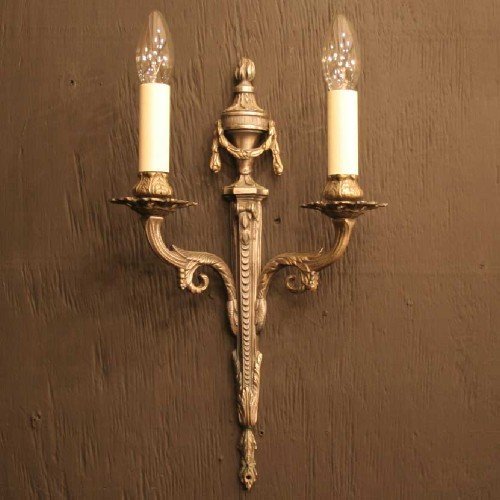 French Pair of Pewter Twin Arm Wall Lights