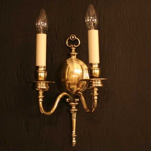 English Pair of Brass Twin Arm Wall Lights