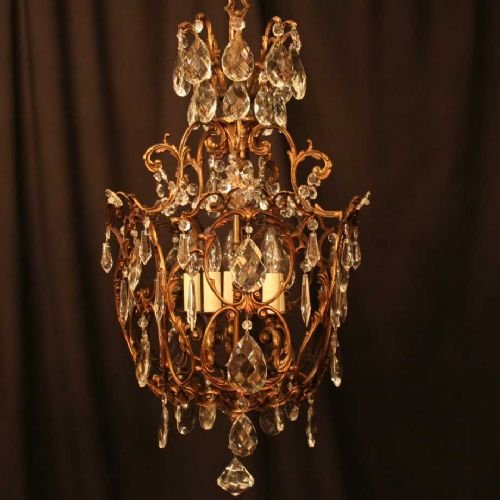 Italian 5 Light Gilded Birdcage Chandelier