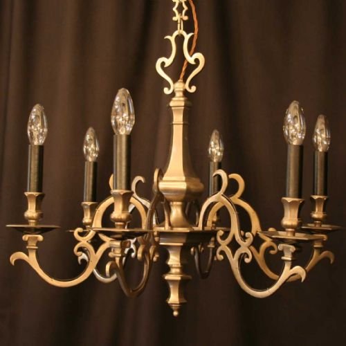 French Pair of 6 Light Pewter Chandeliers