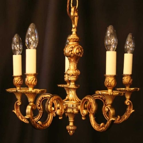 French Gilded 5 Light Chandelier