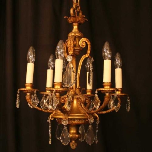Quality Bronze 6 Light Chandelier with Cut Glass