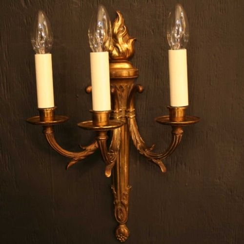 Quality Pair of Gilded Flame Wall Lights
