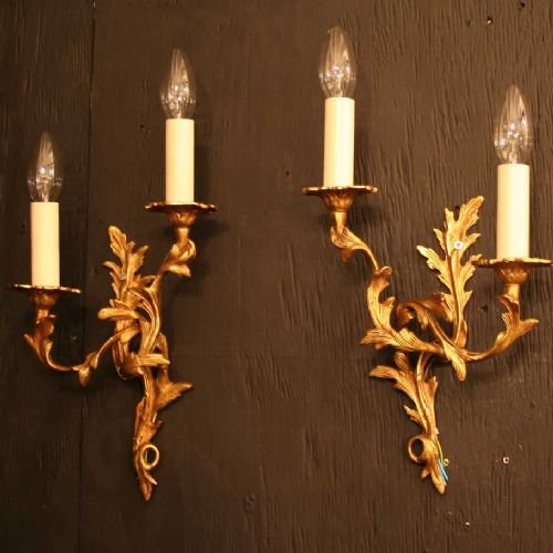 French Pair of Gilded Wall Lights