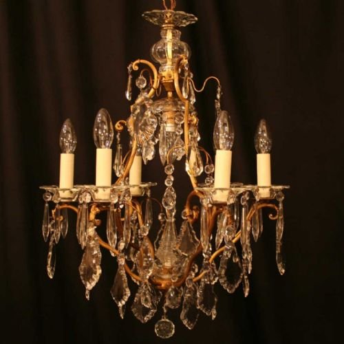 French 7 Light Gilded Birdcage Chandelier