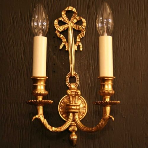 French Pair of Gilded Twin Arm Wall Lights