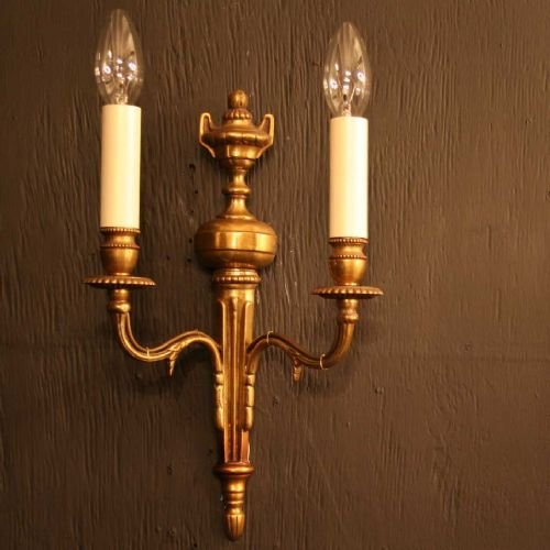 French Pair of Brass Twin Arm Wall Lights