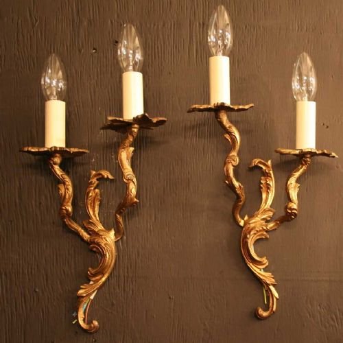 French Pair of Gilded Opposing Twin Wall Lights
