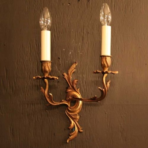 French Pair of Gilded Twin Arm Wall Lights
