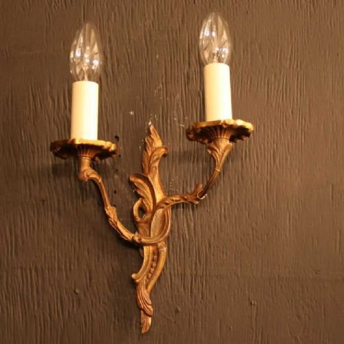 French Pair of Gilded Twin Arm Wall Lights