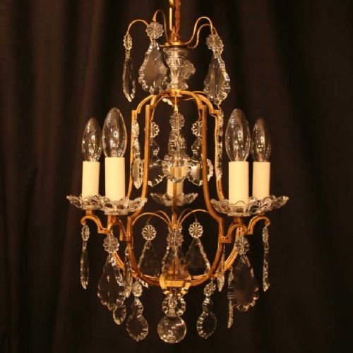 French Gilded 5 Light Cage Form Chandelier