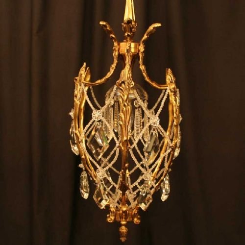 French Gilded Single Light Birdcage Chandelier