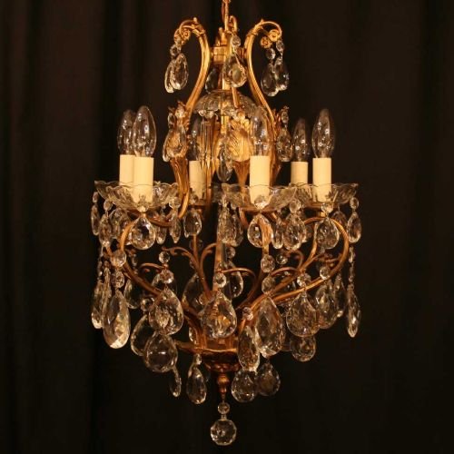 French Gilded Birdcage 7 Light Chandelier