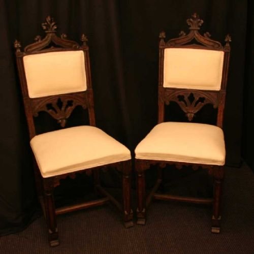 French Set of 8 Oak Gothic Chairs