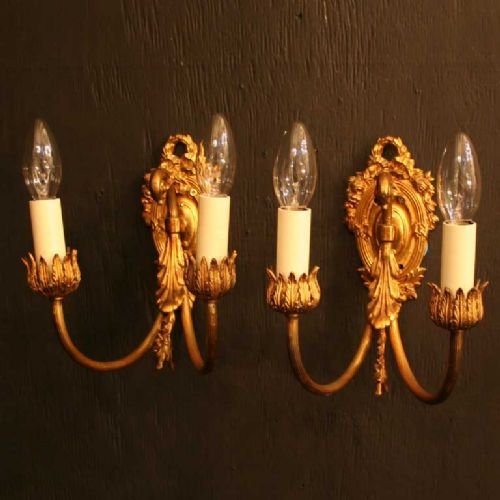 French Gilded Cast Twin Wall Lights
