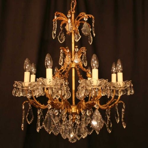 French Gilded 8 Light Cage Chandelier
