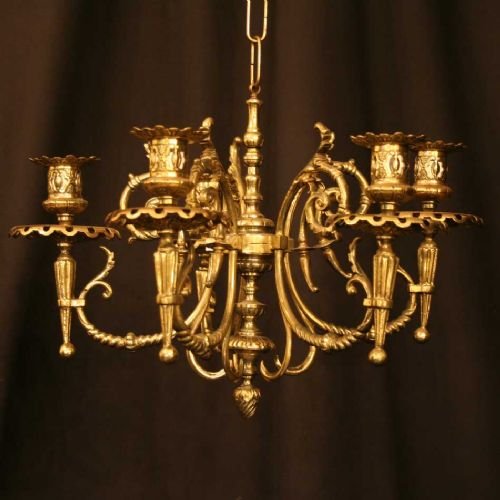 French Brass 5 Light Candle Chandelier
