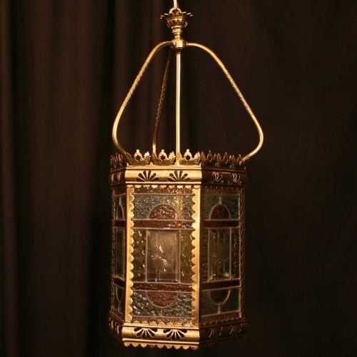 English Stained Glass Hall Lantern

