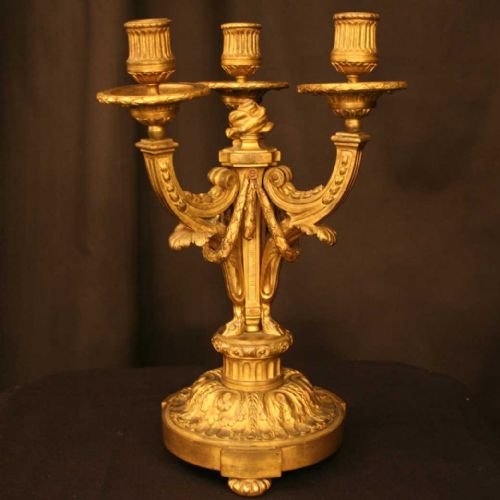 French Ormalu Bronze Triple Light Candelabra