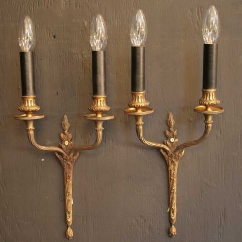 French Gilded Brass Twin Arm Wall Sconces