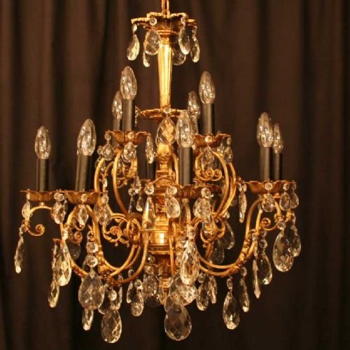 French Gilded 12 Light Double Tiered Chandelier